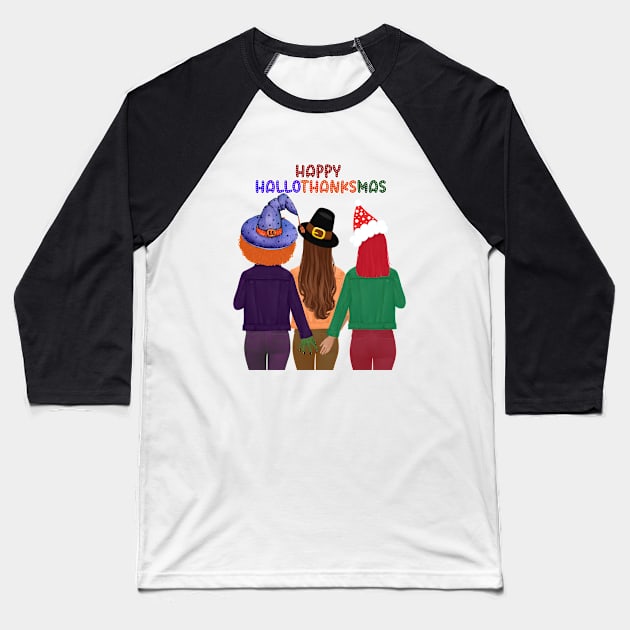 HAPPY HALLOTHANKSMAS -GIRLS Baseball T-Shirt by iskybibblle